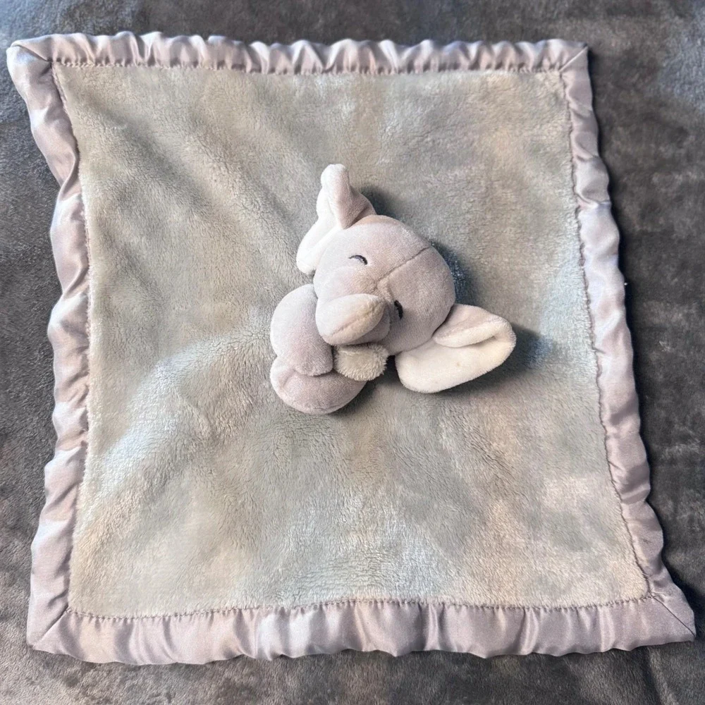 Carters Gray Elephant Security Blanket Lovey Plush Satin Trim Cuddle Baby Unisex